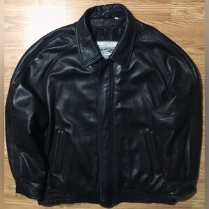 Sawyer of Napa 90s Black Leather Aviator Bomber Coat XXL Quilt Lined